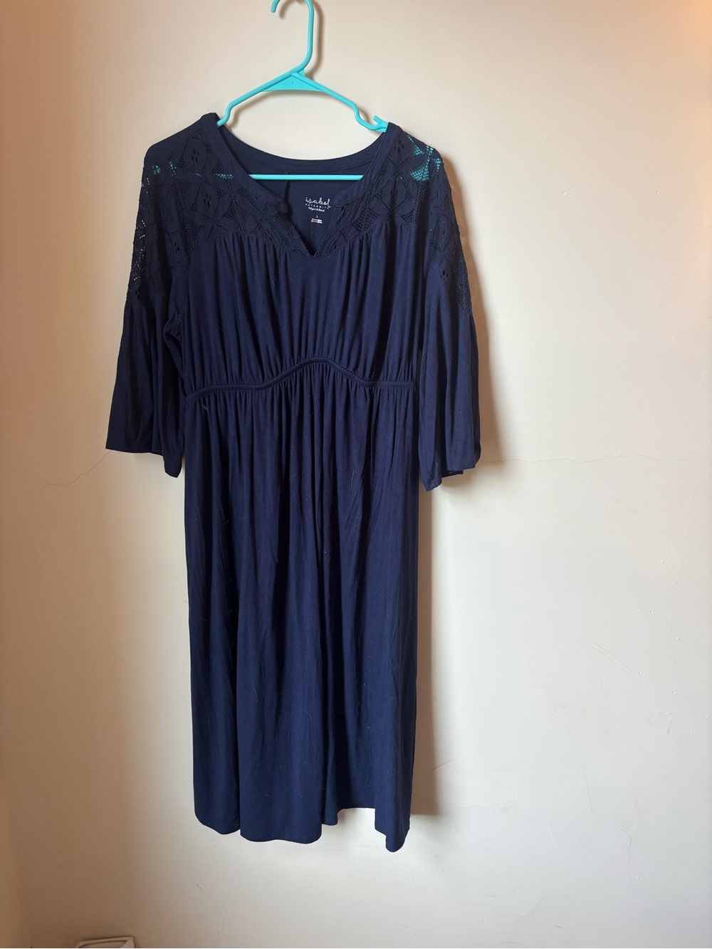 Navy Isabel maternity dress with lace top